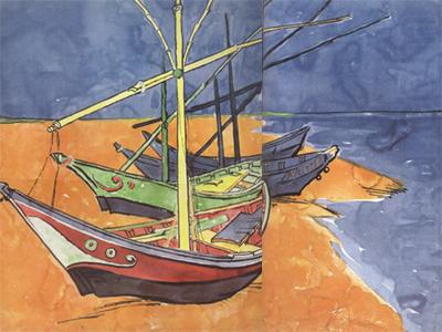Vincent Van Gogh Boats on the Beach of Saintes-Maries (nn04) china oil painting image
